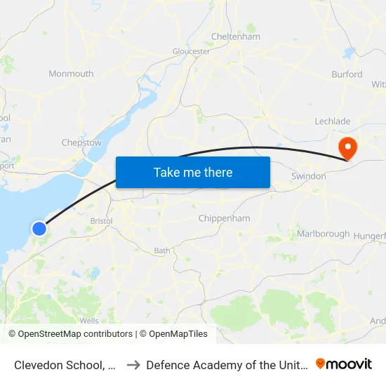Clevedon School to Defence Academy of the United Kingdom map