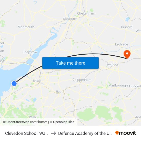 Clevedon School, Walton St Mary to Defence Academy of the United Kingdom map