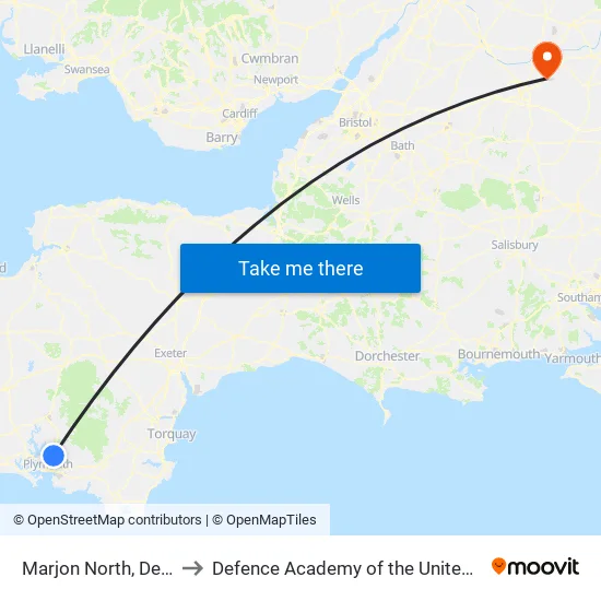 Marjon North to Defence Academy of the United Kingdom map