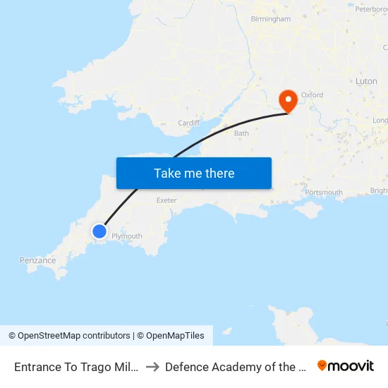 Entrance To Trago Mills to Defence Academy of the United Kingdom map