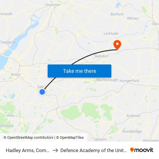 Hadley Arms, Combe Down to Defence Academy of the United Kingdom map