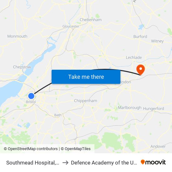 Southmead Hospital, Southmead to Defence Academy of the United Kingdom map