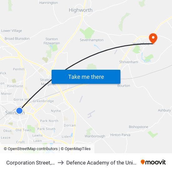 Corporation Street, Swindon to Defence Academy of the United Kingdom map