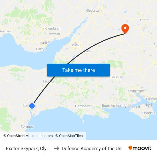 Exeter Skypark, Clyst Honiton to Defence Academy of the United Kingdom map