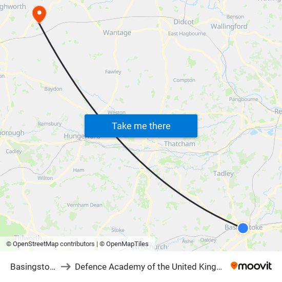Basingstoke to Defence Academy of the United Kingdom map