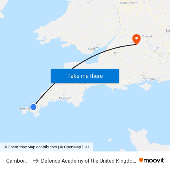 Camborne to Defence Academy of the United Kingdom map