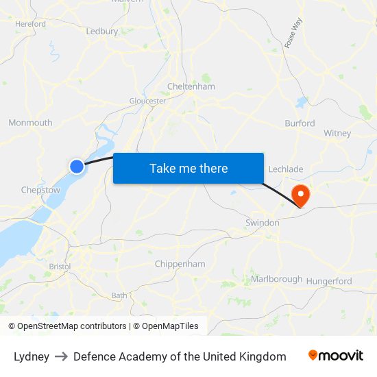 Lydney to Defence Academy of the United Kingdom map