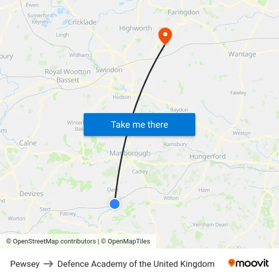 Pewsey to Defence Academy of the United Kingdom map