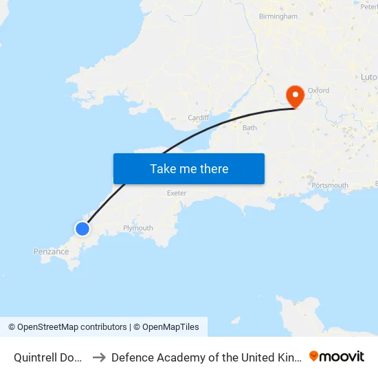 Quintrell Downs to Defence Academy of the United Kingdom map