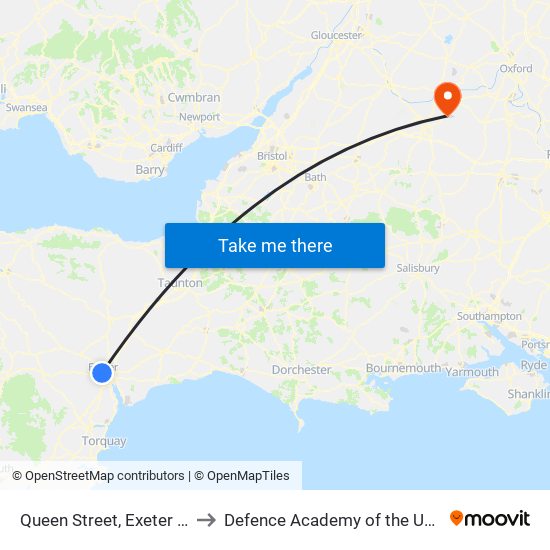 Queen Street, Exeter City Centre to Defence Academy of the United Kingdom map