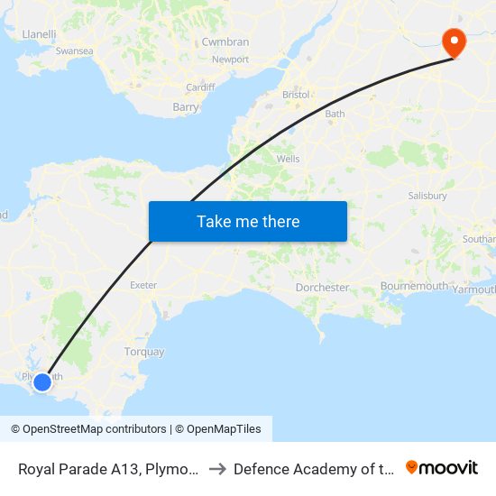 Royal Parade A13, Plymouth City Centre (A13) to Defence Academy of the United Kingdom map