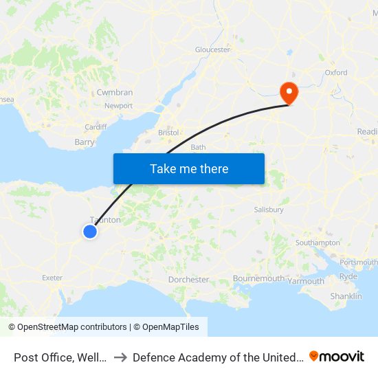 Post Office, Wellington to Defence Academy of the United Kingdom map