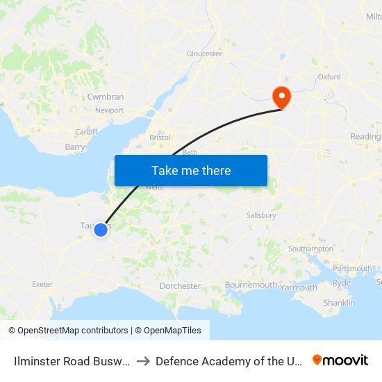 Ilminster Road Busway, Taunton to Defence Academy of the United Kingdom map