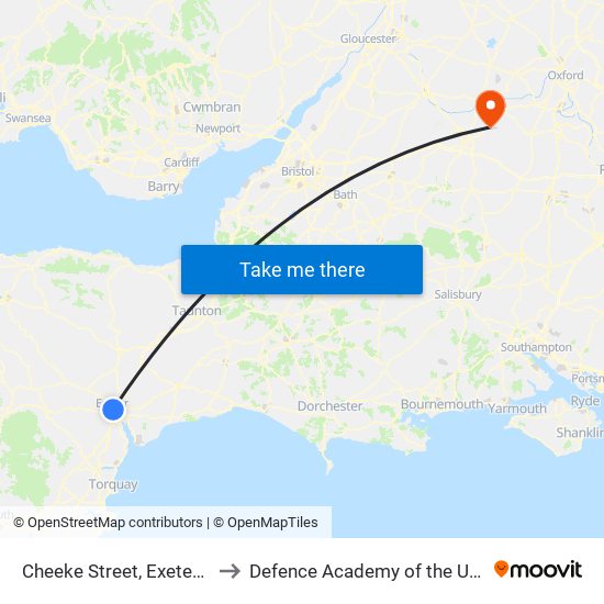Cheeke Street, Exeter City Centre to Defence Academy of the United Kingdom map