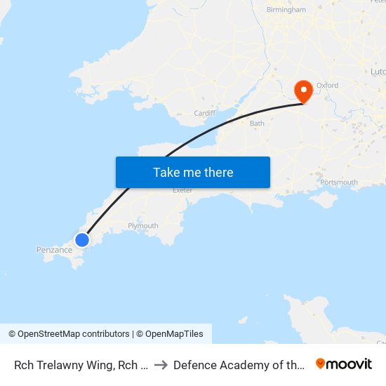 Rch Trelawny Wing, Rch Treliske Hospital to Defence Academy of the United Kingdom map