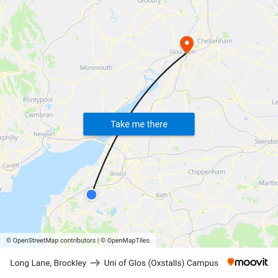 Long Lane, Brockley to Uni of Glos (Oxstalls) Campus map