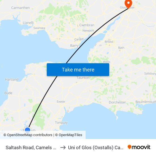 Saltash Road, Camels Head to Uni of Glos (Oxstalls) Campus map