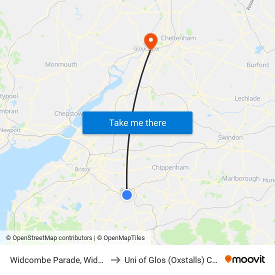 Widcombe Parade, Widcombe to Uni of Glos (Oxstalls) Campus map