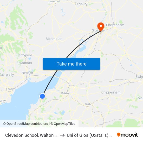 Clevedon School, Walton St Mary to Uni of Glos (Oxstalls) Campus map