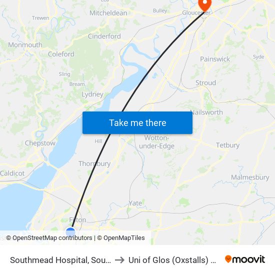 Southmead Hospital, Southmead to Uni of Glos (Oxstalls) Campus map