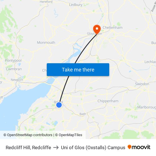 Redcliff Hill, Redcliffe to Uni of Glos (Oxstalls) Campus map