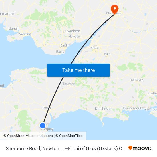 Sherborne Road, Newton Abbot to Uni of Glos (Oxstalls) Campus map