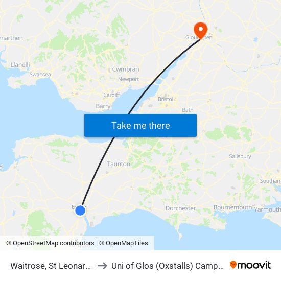 Waitrose, St Leonards to Uni of Glos (Oxstalls) Campus map