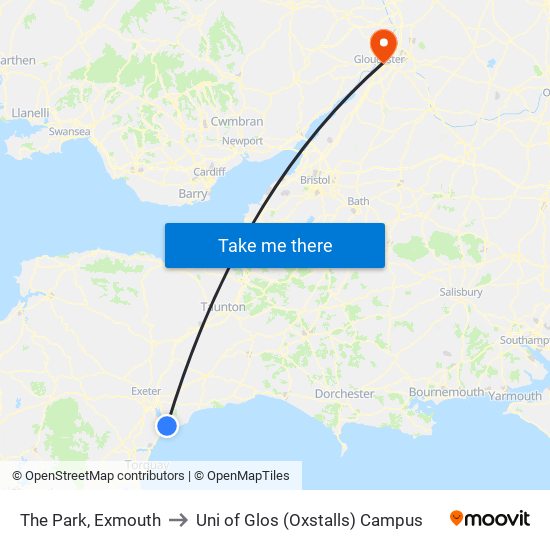 The Park, Exmouth to Uni of Glos (Oxstalls) Campus map