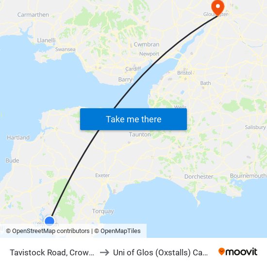 Tavistock Road, Crownhill to Uni of Glos (Oxstalls) Campus map