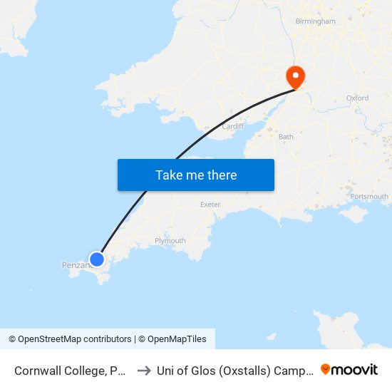 Cornwall College, Pool to Uni of Glos (Oxstalls) Campus map