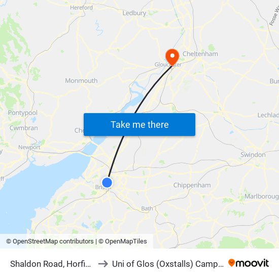 Shaldon Road, Horfield to Uni of Glos (Oxstalls) Campus map