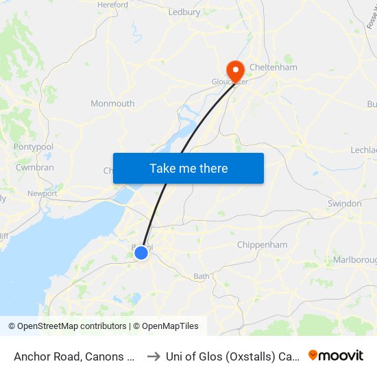 Anchor Road, Canons Marsh to Uni of Glos (Oxstalls) Campus map