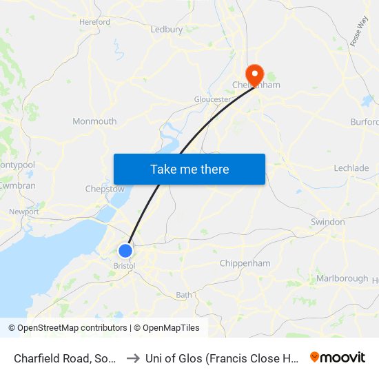 Charfield Road, Southmead to Uni of Glos (Francis Close Hall) Campus map