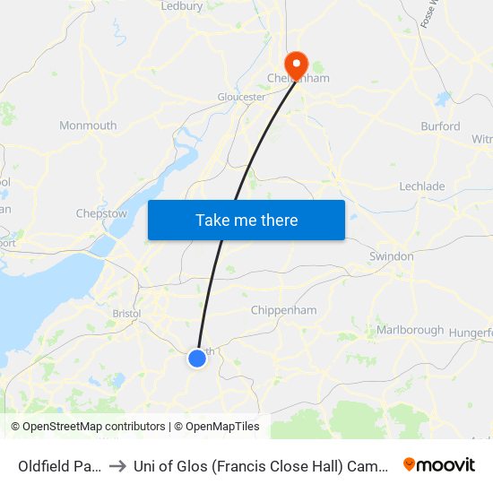 Oldfield Park to Uni of Glos (Francis Close Hall) Campus map