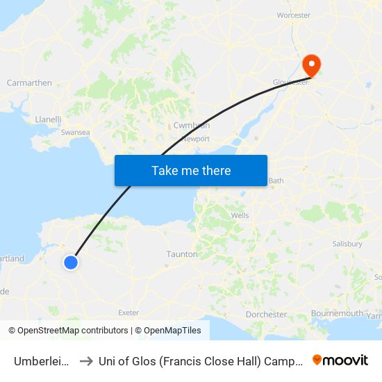 Umberleigh to Uni of Glos (Francis Close Hall) Campus map