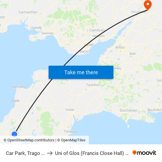 Car Park, Trago Mills to Uni of Glos (Francis Close Hall) Campus map