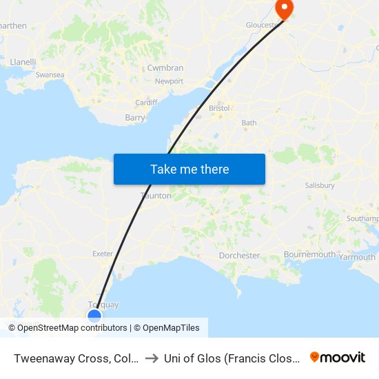 Tweenaway Cross, Collaton St Mary to Uni of Glos (Francis Close Hall) Campus map