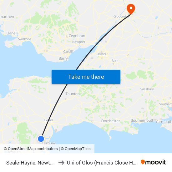 Seale-Hayne, Newton Abbot to Uni of Glos (Francis Close Hall) Campus map