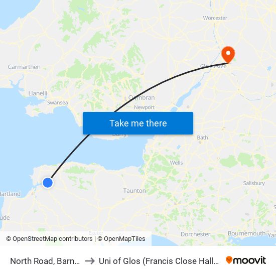 North Road, Barnstaple to Uni of Glos (Francis Close Hall) Campus map