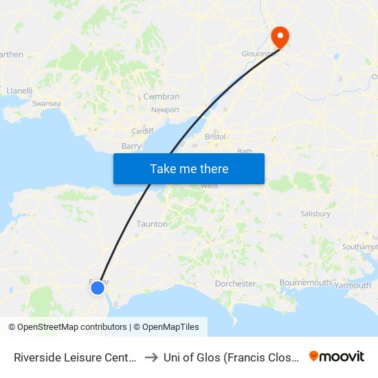 Riverside Leisure Centre, St Thomas to Uni of Glos (Francis Close Hall) Campus map