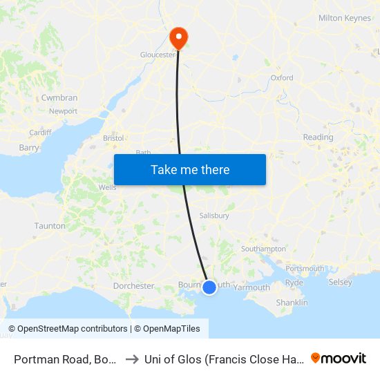 Portman Road, Boscombe to Uni of Glos (Francis Close Hall) Campus map