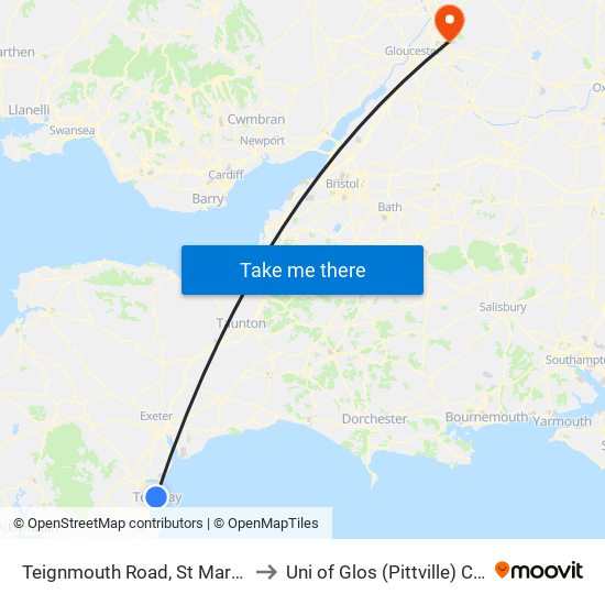 Teignmouth Road, St Marychurch to Uni of Glos (Pittville) Campus map