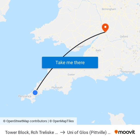 Tower Block, Rch Treliske Hospital to Uni of Glos (Pittville) Campus map