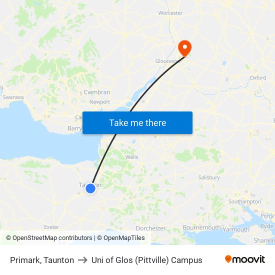 Primark, Taunton to Uni of Glos (Pittville) Campus map