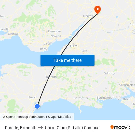 Parade, Exmouth to Uni of Glos (Pittville) Campus map