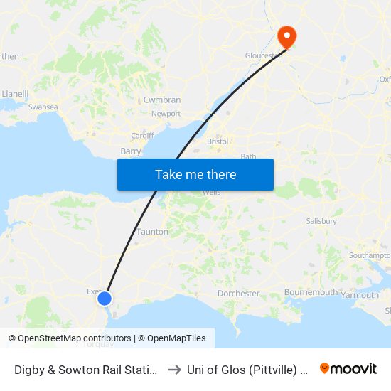 Digby & Sowton Rail Station, Digby to Uni of Glos (Pittville) Campus map