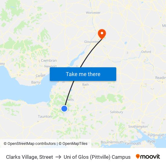 Clarks Village, Street to Uni of Glos (Pittville) Campus map