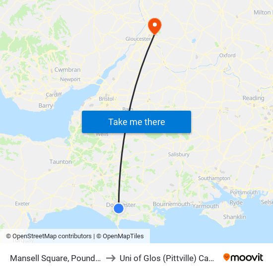 Mansell Square, Poundbury to Uni of Glos (Pittville) Campus map