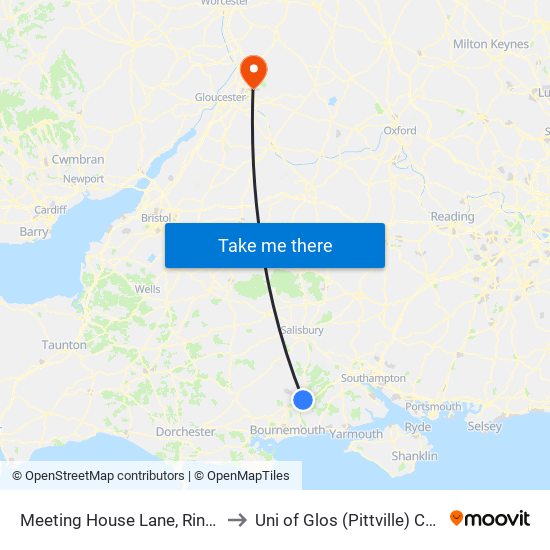 Meeting House Lane, Ringwood to Uni of Glos (Pittville) Campus map