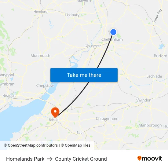 Homelands Park to County Cricket Ground map